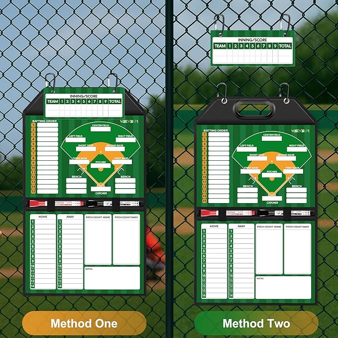 Magnetic Baseball Lineup Board for Dugout | Professional Baseball/Softball Clipboard for Coaches, Foldable | Leather Cover | Carry Handle | Detachable Scoreboard | 30 Lineup Cards