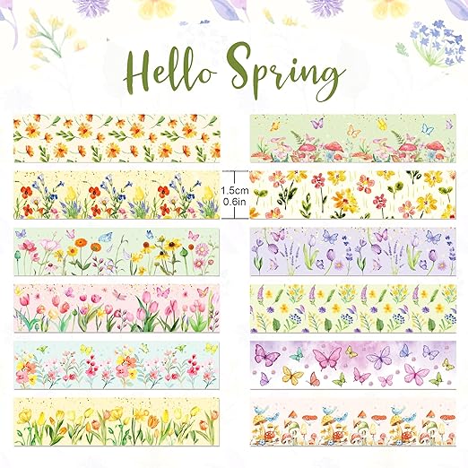 Adirasenotek 12 Rolls Floral Washi Tape Set, Butterfly Flower Washi Tape - Image 2