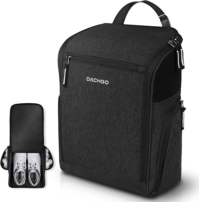 Golf Shoe Bag Men Women, Padded Golf Shoe Carry Bags with Clasped Strap Handle & Side Ventilation, 3 Pockets for Golf Tees, Balls & Accessories, Perfect for Sport Golf Baseball Soccer