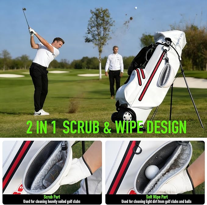 GAIARENA Golf Cleaning Bag Pouch Golf Ball Washer Club Cleaner with Scrub and Wipe Cloth Gifts Ideas for Golfers On-Course Golf Accessories