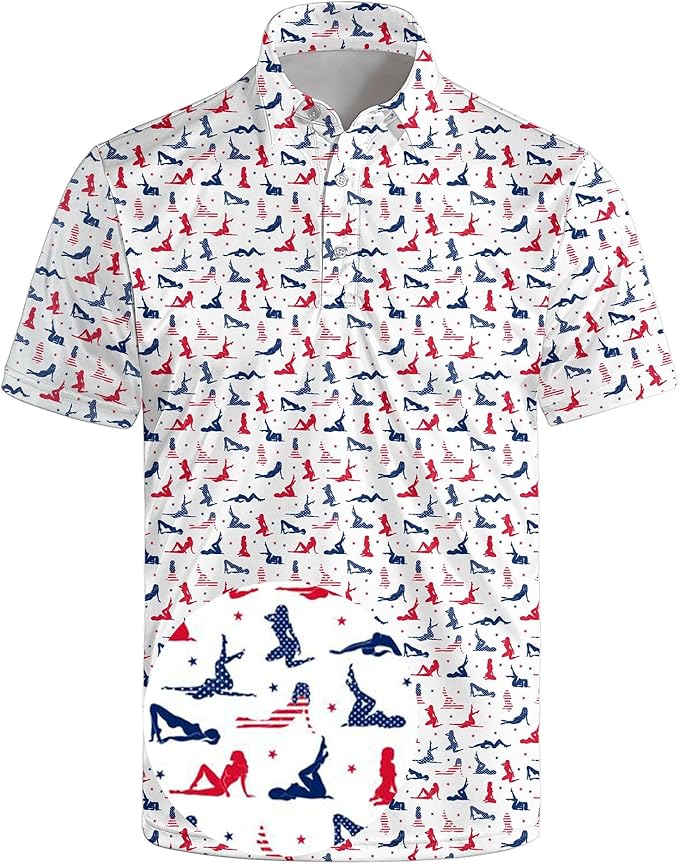 Golf Polo Shirts for Men Funny Print Short Sleeve Golf Shirts Performance Golf Polos
