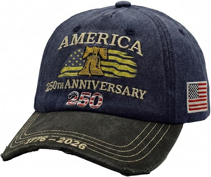 USA 250th Anniversary Hat, Adjustable 250th Anniversary Printed Patriotic Baseball Caps, Tribute Retro Washed Hat