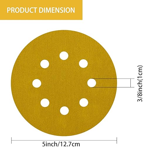 150PCS 400 Grit Gold Sanding Discs, 5-Inch 8-Hole Sandpaper - Image 6