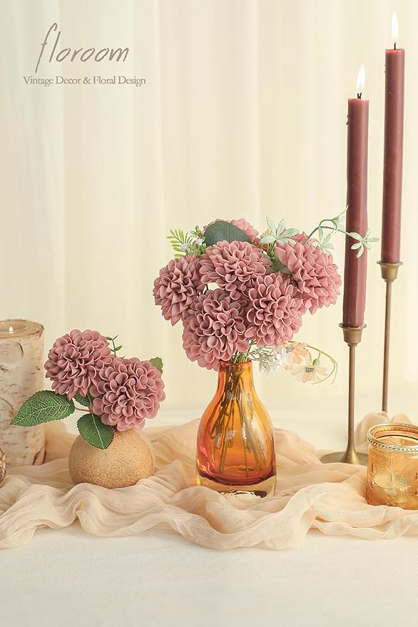 Floroom Artificial Dahlia Flowers 25pcs Real Looking Dusty Rose Foam Fake Roses - Image 2