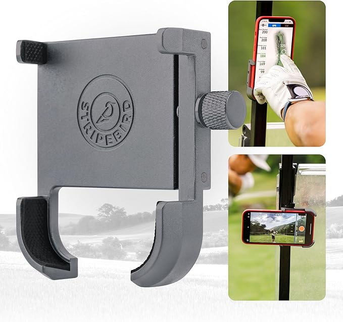 Stripebird - Magnetic Golf Cart Phone Holder - US Patented, Neodymium N52 Magnets - Golf Cart Phone Mount for iPhone & Samsung - Slim Golf Caddy Accessories for Men & Women