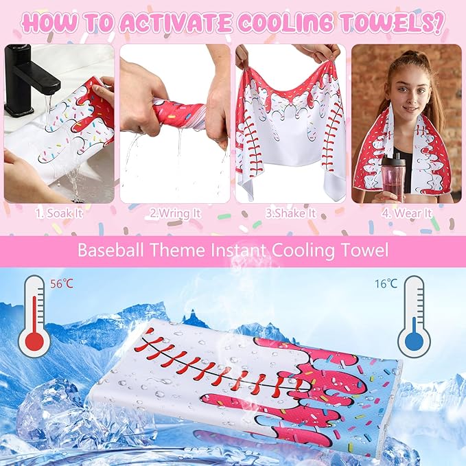 Peryiter 12 Counts Mini Cooling Towel, 30" x 9" Baseball Softball Soccer Golf Sweat Towel, Breathable Chilly Rag, Microfiber Sport Rags for Team Gym Running Coach Gift