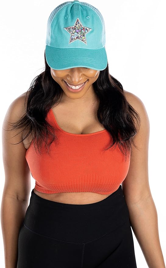 Funky Junque Trucker Hat for Women – Distressed Low Profile Western Camo Baseball Cap with Mesh, Trendy and Adjustable Fit