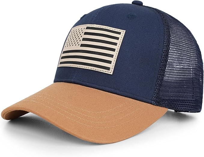 American Flag Trucker Hat - Snapback Hats for Men Women Baseball Cap - Breathable Mesh & Adjustable Fit for Casual Wear