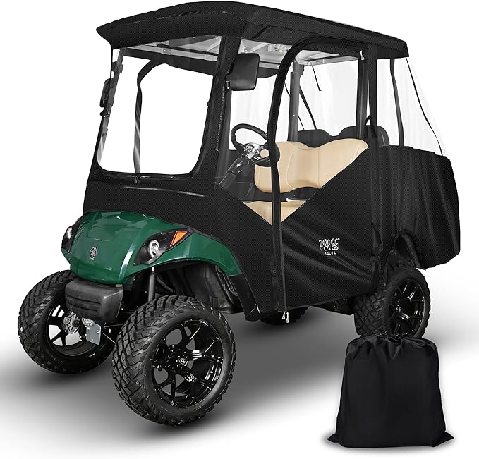 10L0L Golf Cart Driving Enclosure 2/4 Passenger for Yamaha G14 G16 G22 G29 Drive2 with Heavy Duty Zipper,600D Golf Cart Rain Cover Driving Covers with Roll-up Windshield, 4-Sided Clear Window