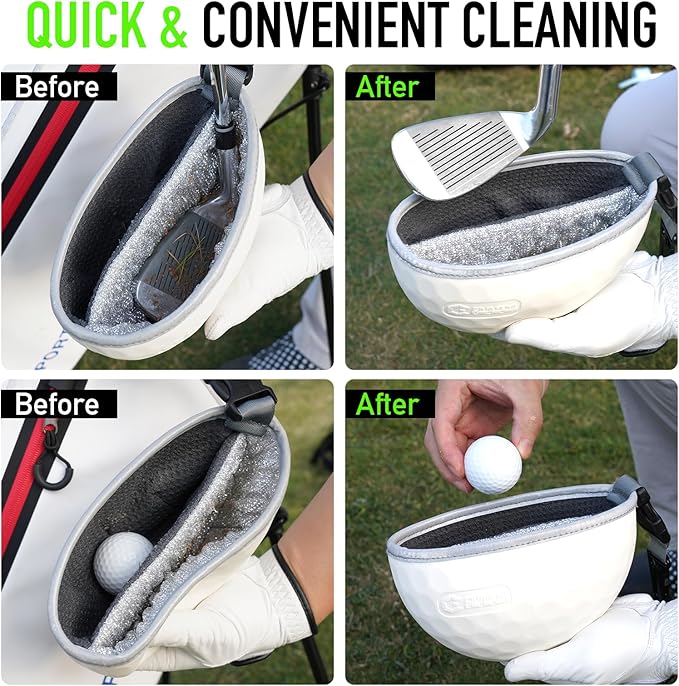 GAIARENA Golf Cleaning Bag Pouch Golf Ball Washer Club Cleaner with Scrub and Wipe Cloth Gifts Ideas for Golfers On-Course Golf Accessories