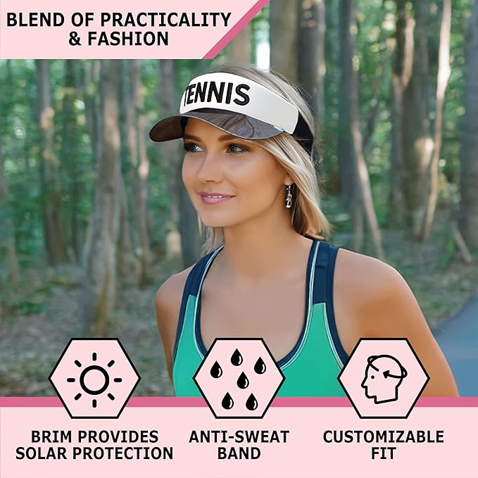 Funky Junque Women's UV 50 Adjustable Sun Visor - Golf Tennis Pickleball - Sports Themes Solid Colors Easter Pastels