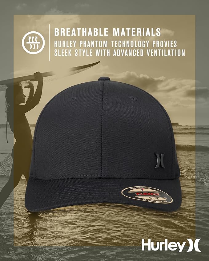 Hurley Mens Baseball Cap - Curved Brim Flexfit Ball Cap, Moisture Wicking Breathable Fitted Hat for Men
