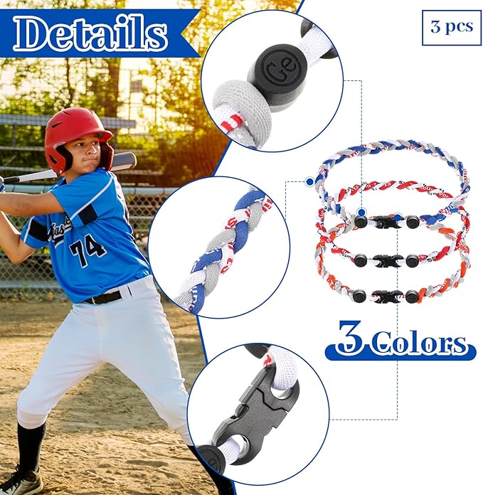 Junkin Baseball Necklaces Three Braided Rope Titanium Necklace for Fans Team Gifts Boys Men Player Softball Sports