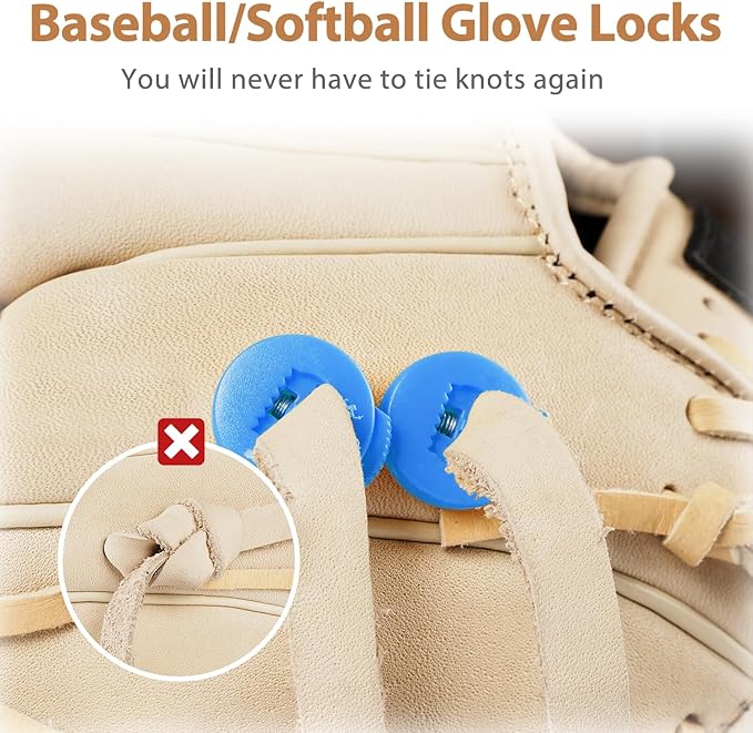Glove Locks, 8-Pack Baseball/Softball Glove Lace Locks – Vibrant Colors, No Retie Knots, Spring-Lock Tech, Durable Design.