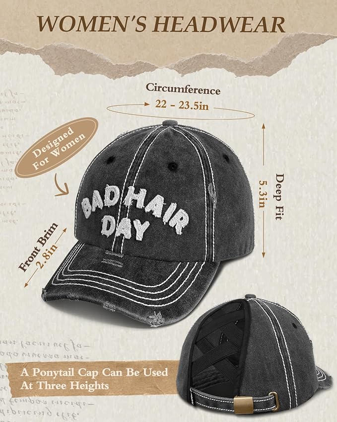 Flafens Women Pony Hats High Ponytail Baseball Caps - Cotton Vintage Washed Distressed Adjustable Criss Cross Trucker Hat