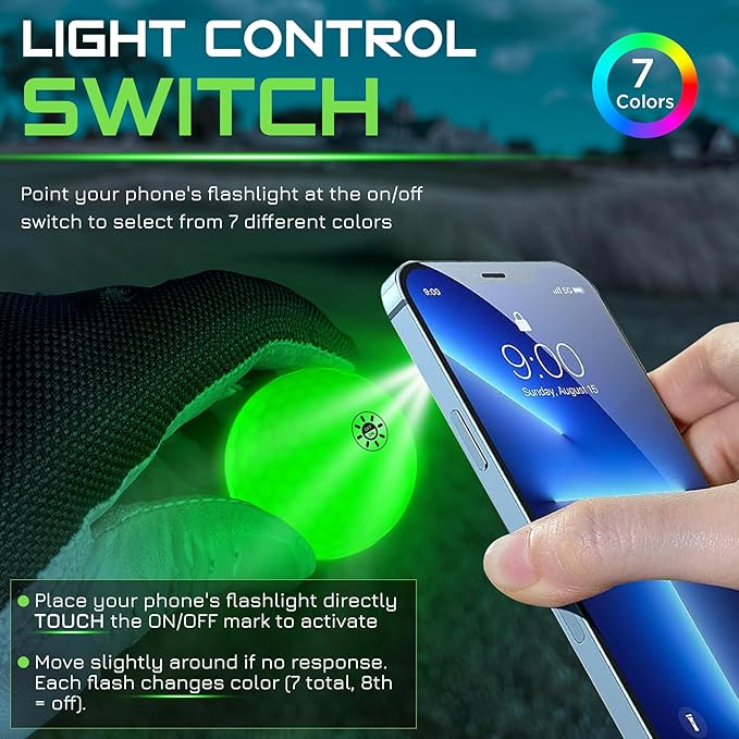 KINGTOP Upgraded Glow in The Dark Golf Balls - Super Bright Light Up LED Golf Ball - with Glow Golf Tees and Storage Bag - Fun Night Golfing Gift for Men and Women | Backyard Putting Greens