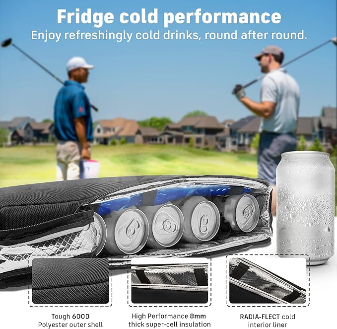 Frostbox Golf Bag Cooler with Ice Pack | Insulated 6-Can Beer Sleeve | Stays Cold for Hours Discreet Hidden Design - Fits in Golf Bag
