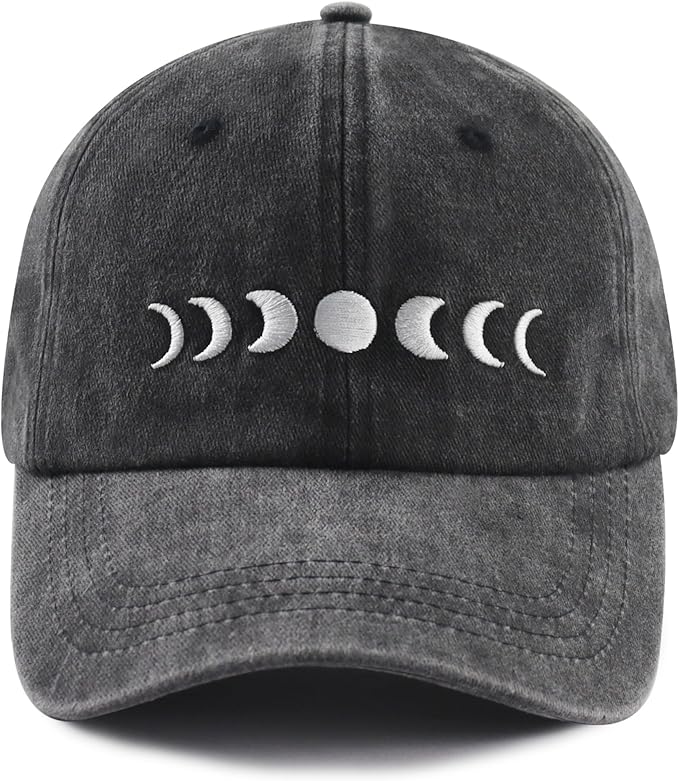 Moon Hats for Women Men, Adjustable Cotton Embroidered Moon Accessories Baseball Cap