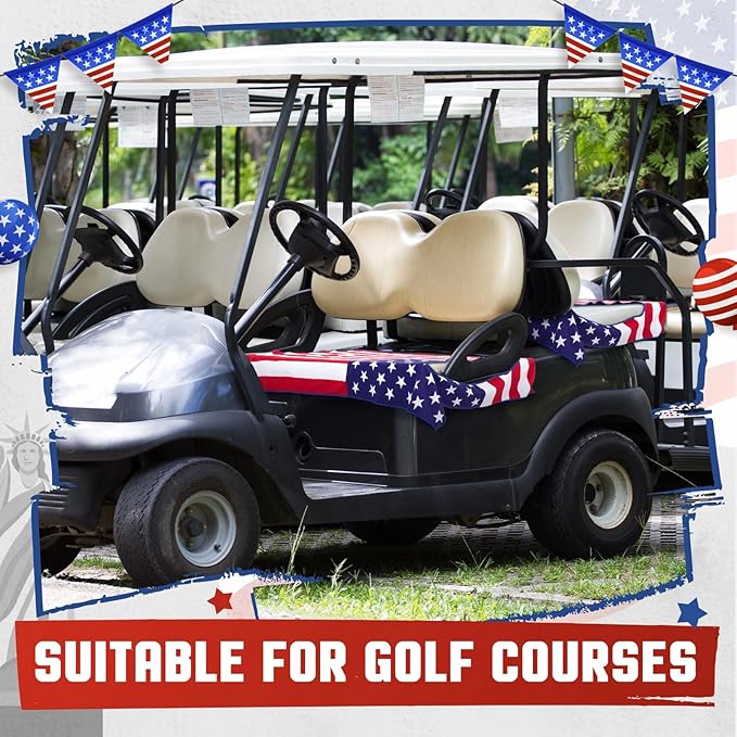 HunnmingRe 2 Pcs Microfiber Golf Cart Seat Cover American Flag Golf Blanket Portable Cushion Cover for Cart Independence Day Accessories