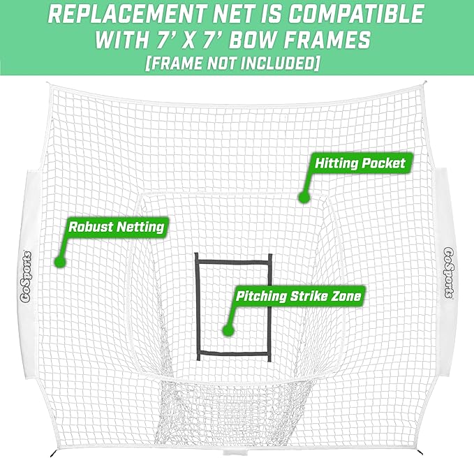 GoSports Replacement 7 x 7 ft Baseball Net - NET ONLY - Frame NOT Included - Choose Your Color