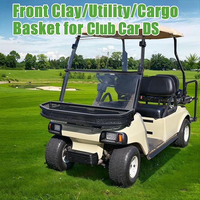 10L0L Golf Cart Front Cargo Basket for EZGO TXT/RXV、Club Car DS/Precedent、Yamaha G22/G29 - Heavy-Duty Steel Mesh Storage Rack, Gas/Electric Compatible