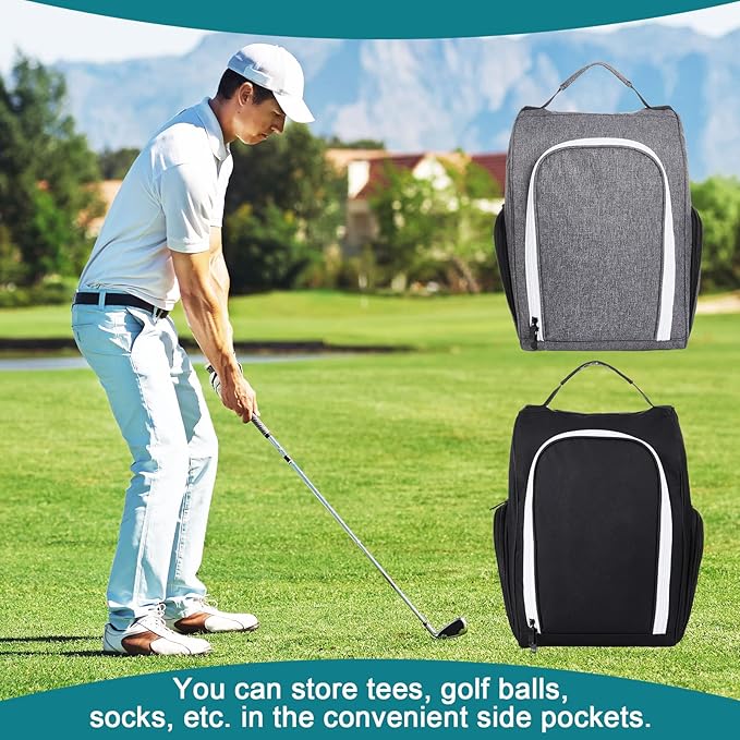 Funtery 2 Pcs Golf Shoe Bag for Travel Zippered Sports Shoe Carrier Tote Bags Golf Accessories with Ventilation Outside Pocket for Balls Tees Socks Accessories Men Women