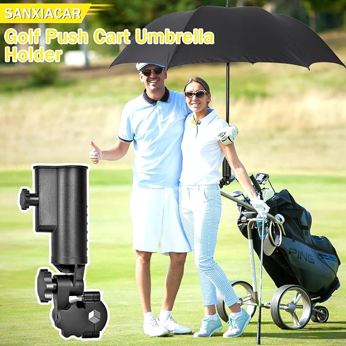 Heavy-Duty Golf Push Cart Umbrella Holder Aluminum Base 180° Adjustable for Stroller Bike Wheelchair Bicycle Mobility Scooter Beach Chair Universal Windproof Umbrella Mount