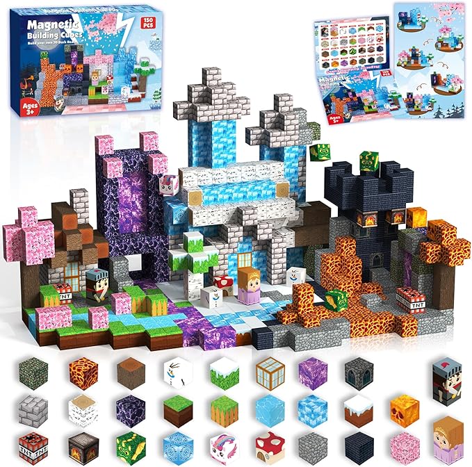 Magnetic Blocks-150PCS Magnetic Building Blocks Magnet Cubes Stacking Dark by ToyUnited