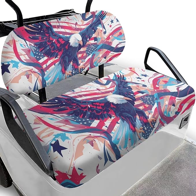 Yewatlles Seat Cover for Golf Cart Club Car Regular Cushion, No Stapler Required, Golf Cart Replacement Front Seat Cover Activity Reward Flag and Eagle