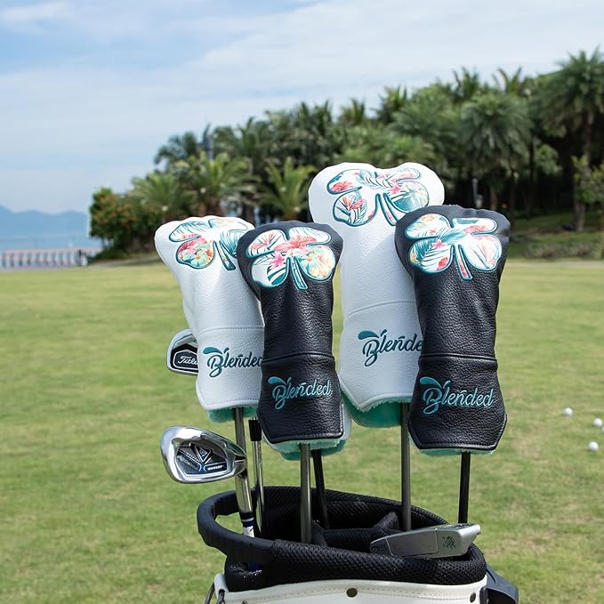 Golf Club Covers White Lucky Clover Golf Head Covers Driver Covers Fariway Wood Headcover Hybrid Covers Leather Golf Headcover with Number Tag for All Brand