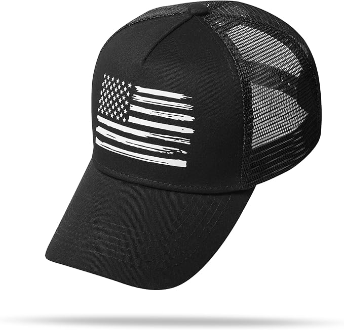 Baseball Cap, American Flag Trucker Hat for Men Women, Breathable Adjustable Fit Outdoor Mesh Snapback Hats