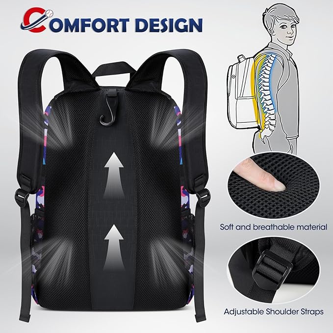 RAINSMORE Baseball Bag for Youth & Adult Lightweight Softball Bat Bag with Shoe Compartment, External Helmet Holder and Fence Hook Waterproof Baseball Backpack Hold T-Ball, Bat and Softball Equipment