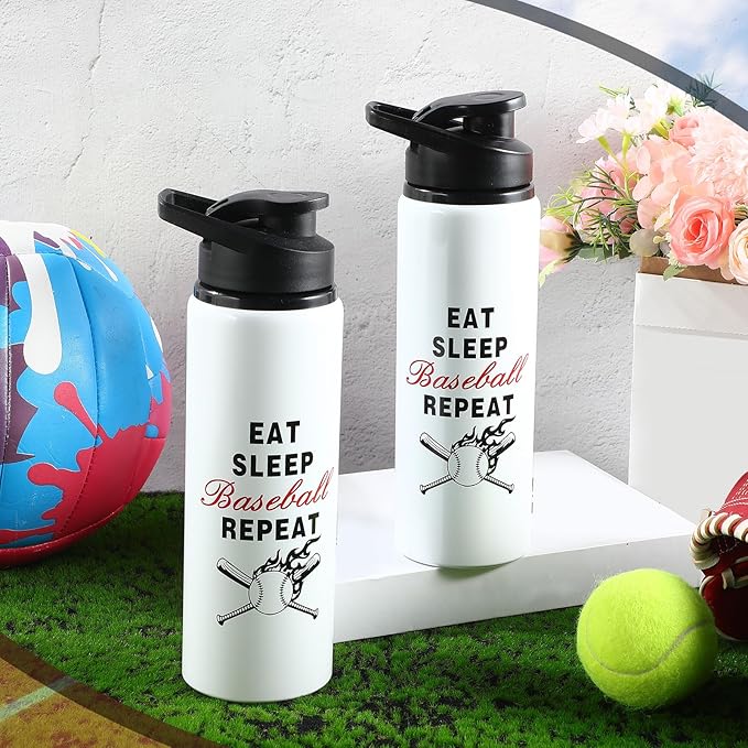 Hushee 12 Pcs 25 oz Baseball Water Bottles Bulk Aluminum Sport Bottles with Leakproof Lid Baseball Gift for Team Men Players Fan Coach(Eat Sleep)