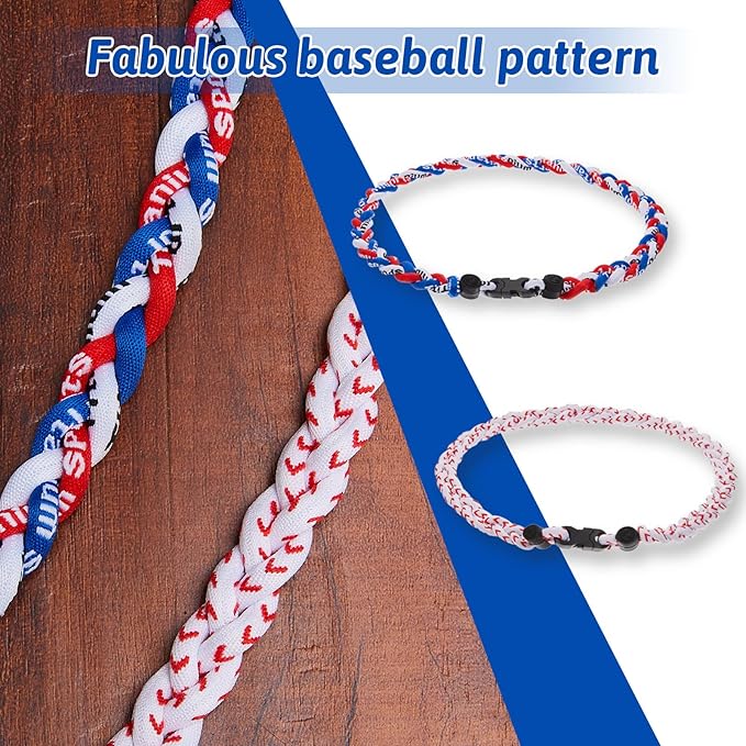 Junkin Baseball Necklaces Three Braided Rope Titanium Necklace for Fans Team Gifts Boys Men Player Softball Sports