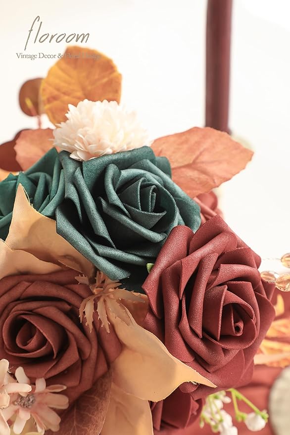 Floroom Artificial Flowers 25pcs Real Looking Teal Green Terracotta Ombre - Image 2
