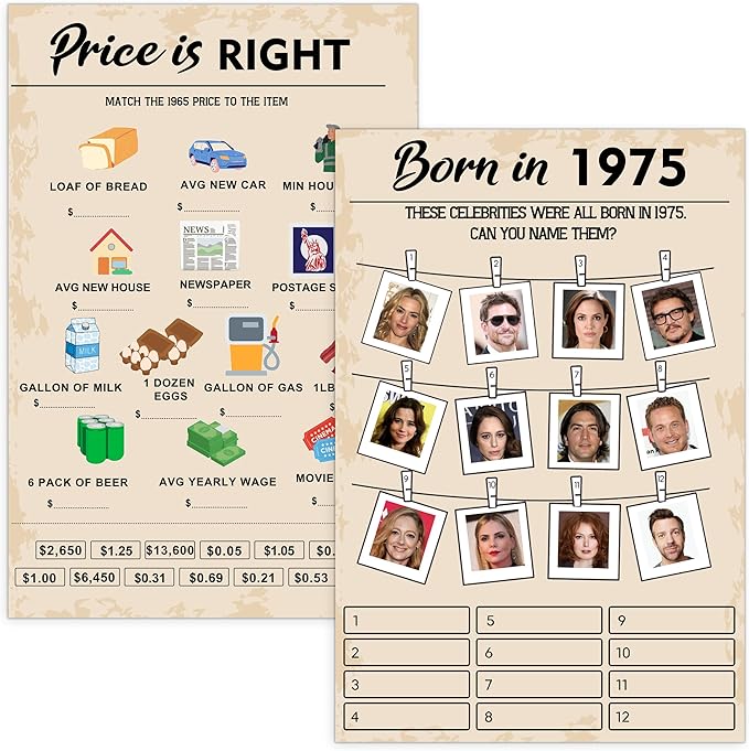 50th Birthday Party Games, Born in 1975 Games Bundle, Birthday Party Supplies by QUPT
