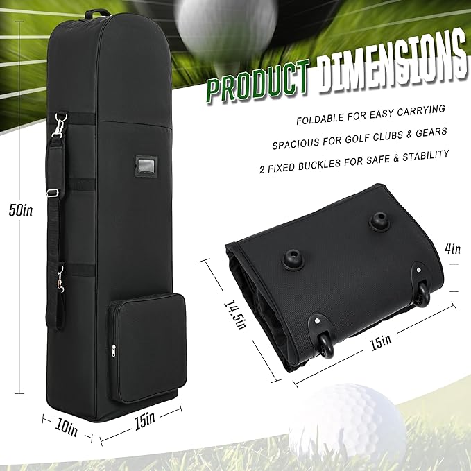 DAREKUKU Golf Travel Bags for Airlines with Adjustable Support Rod and Detachable Shoulder Straps, Hard case Top Soft Foldable Golf Club Travel Covers