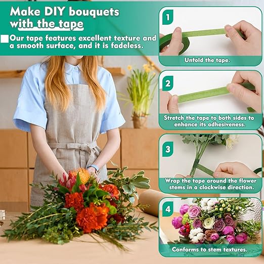 Flower Tape, Floral Tape for Bouquets, 1/2inch Green Flower Tape for Bouquet - Image 4