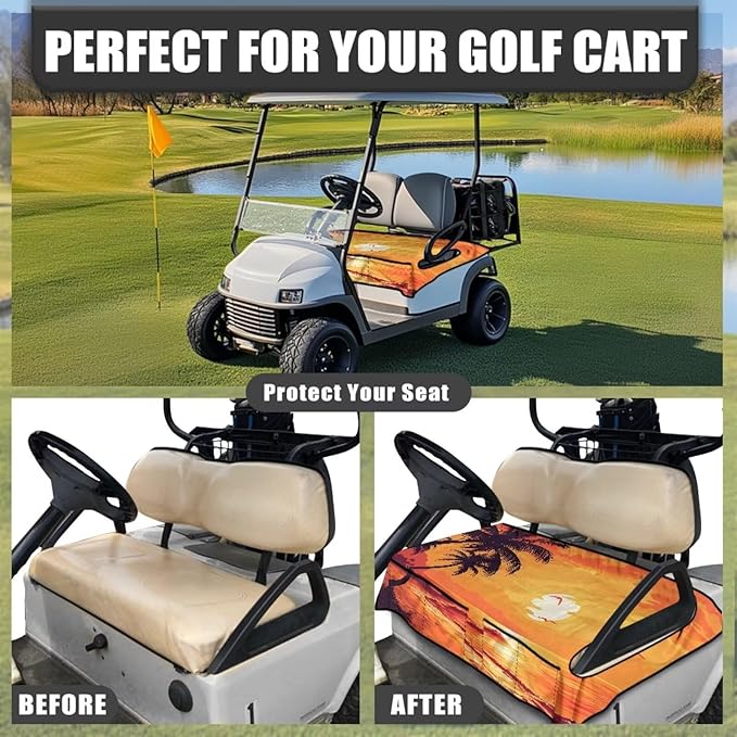 Golf Cart Seat Covers, Universal Golf Cart Seat Towel Blanket with 4 Front Pockets & Nonskid Bottom Fits for Club Car 2 Person Seats Golf Carts