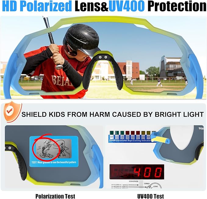 X-TIGER Kids Sunglasses Polarized Youth Baseball Sunglasses for 8-14 boys girls UV400 Sports Softball Cycling Glasses