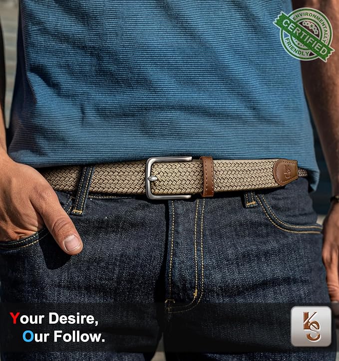 KEMISANT Men's Golf Belt 2 Pack-Braided Woven Stretch Belt for Gift Men Casual Jeans Sports Work 1 3/8"