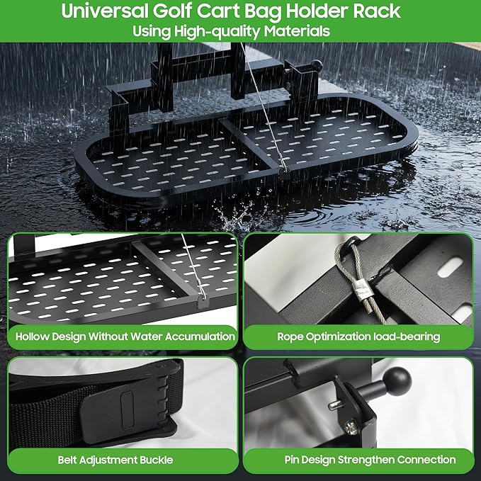 10L0L Universal Foldable Golf Cart Rear Seat Bag Holder, No-Drill Installation Rear Bag Rack for EZGO Club Car Yamaha Golf Carts, Fits Safety Grip Bar up to 8" Wide