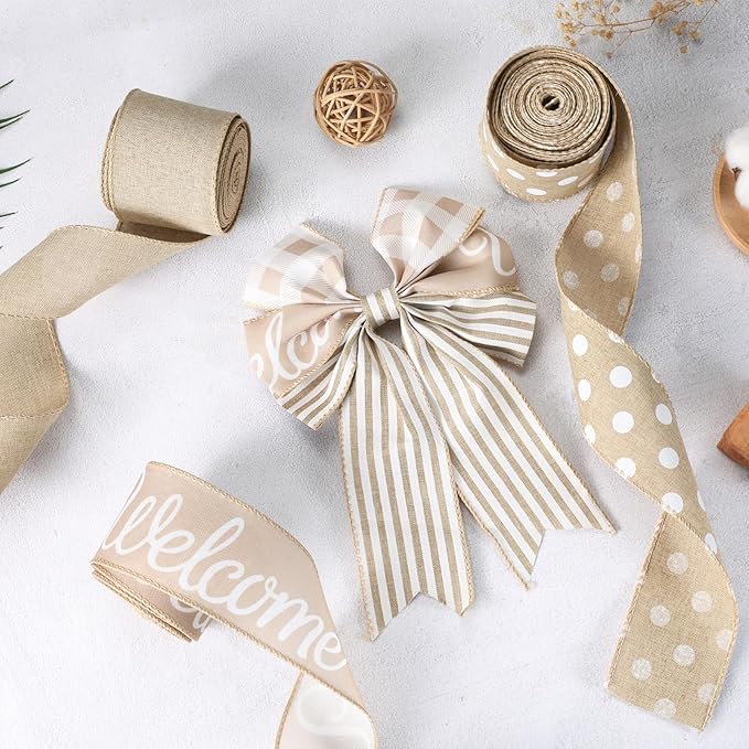 Burlap Ribbon Wired, Farmhouse Rustic Welcome Ribbon - Image 3
