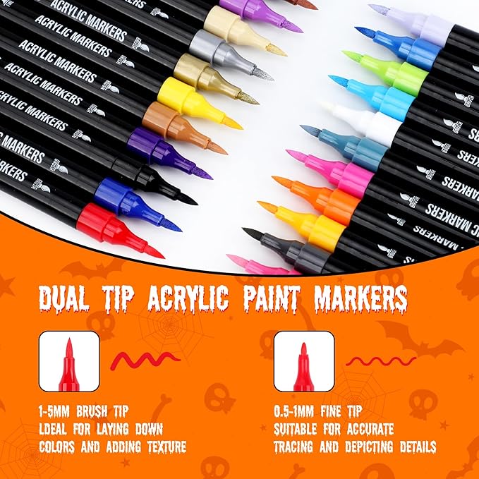 24 Colors Acrylic Paint Markers, Dual Tip - Image 2