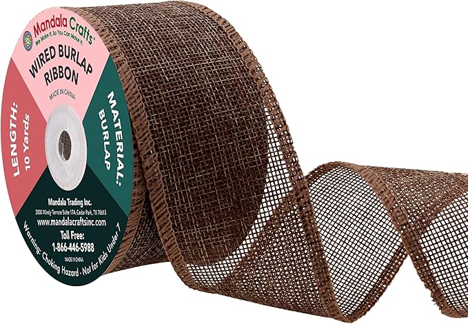 Mandala Crafts Brown Burlap Wired Ribbon 2 Inches Wide Jute Ribbons by MandalaCrafts