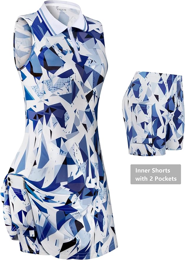 Womens Sleeveless Golf Tennis Dresses with Inner Shorts＆Pockets for Workout Exercise
