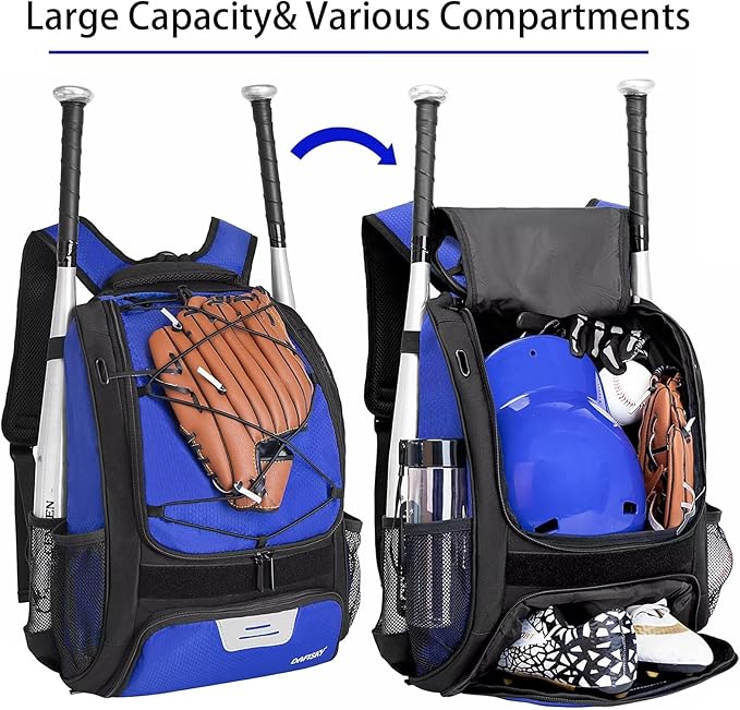 DAFISKY Baseball Bag Softball Backpack - Youth Adult T Ball Bat Equipment Bag with Bat Helmet Holders, Shoe Compartment