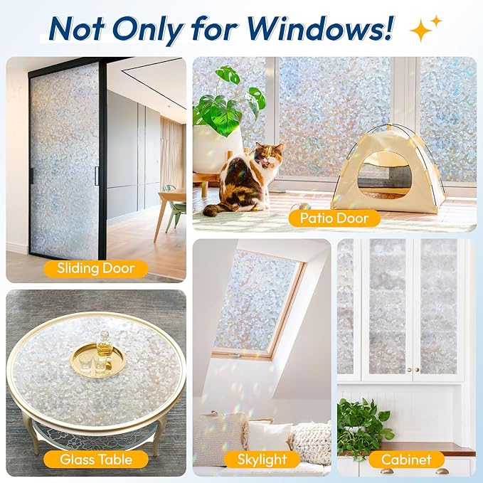 rabbitgoo Rainbow Window Privacy Film Decorative Stained Glass Diamond Pattern - Image 9