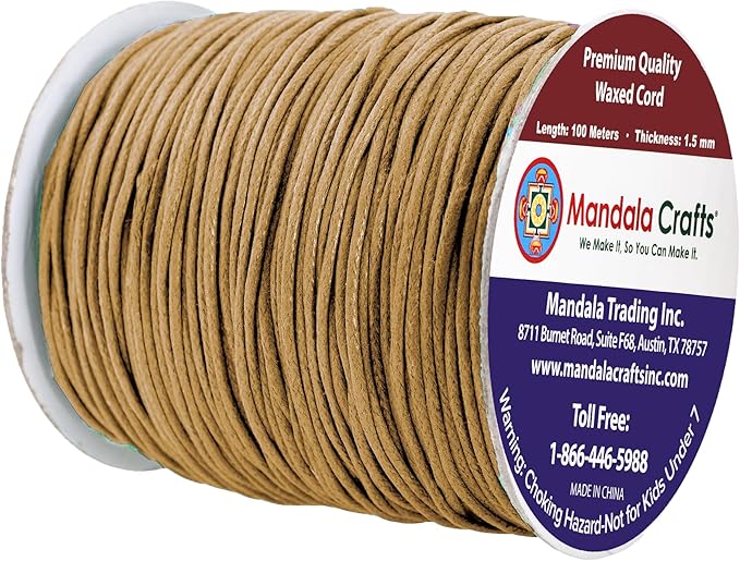 Mandala Crafts 1.5mm 109 Yards Tan Cotton Waxed Cord - Image 2