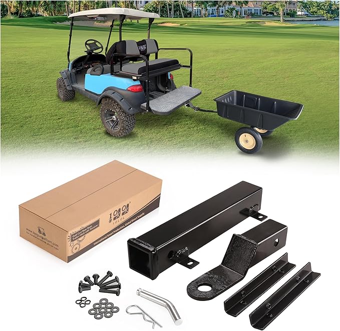 10L0L Golf Cart Rear Seat Safety Grab Bar & Trailer Hitch with Receiver Universal Fits Yamaha,Club Car, EZGO,Street Legal Heavy Duty Grab Bar w/Triangle Safety Sign
